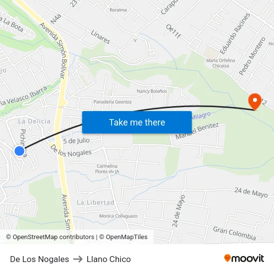 De Los Nogales to Llano Chico map