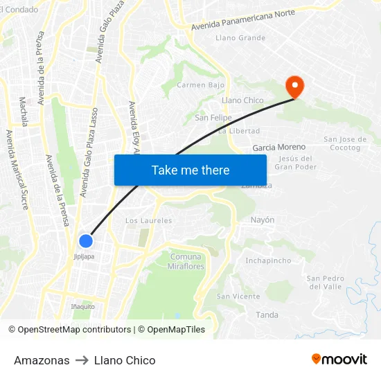 Amazonas to Llano Chico map