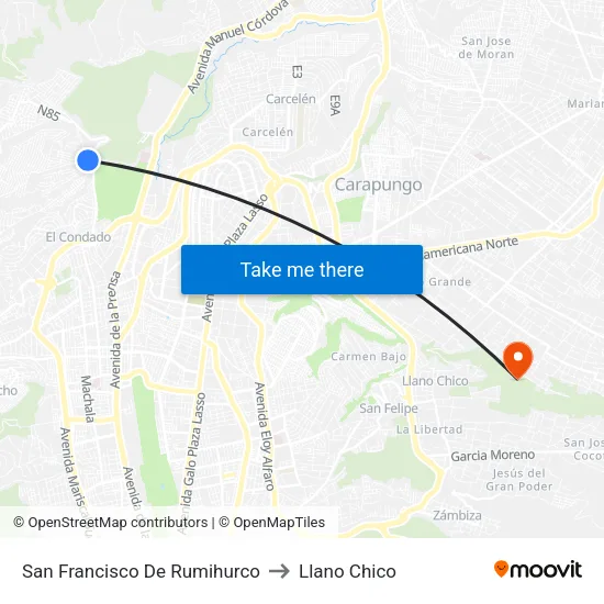San Francisco De Rumihurco to Llano Chico map