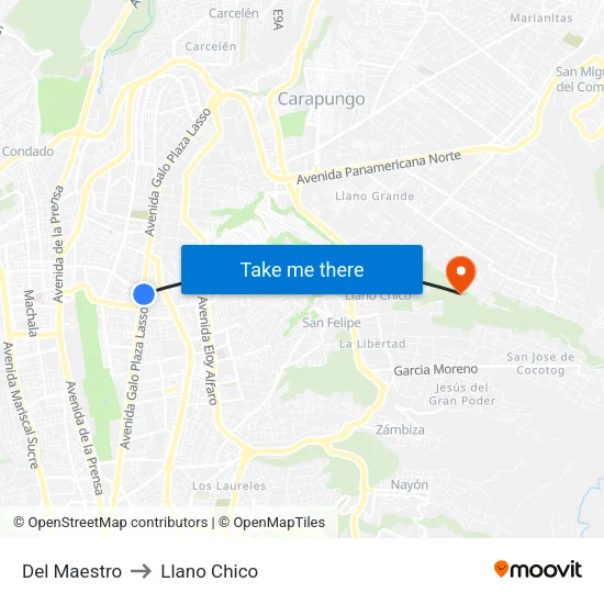 Del Maestro to Llano Chico map