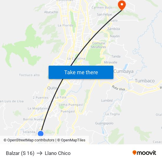 Balzar (S 16) to Llano Chico map