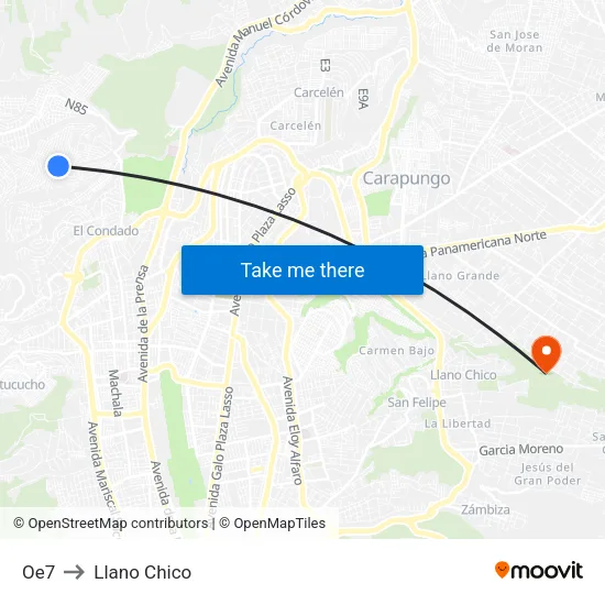 Oe7 to Llano Chico map