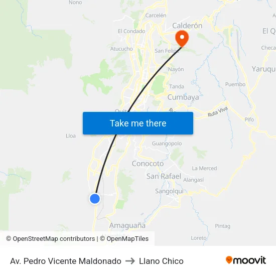 Av. Pedro Vicente Maldonado to Llano Chico map