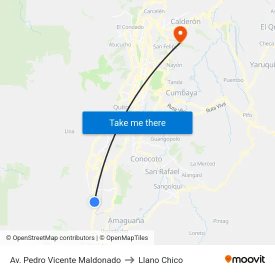 Av. Pedro Vicente Maldonado to Llano Chico map