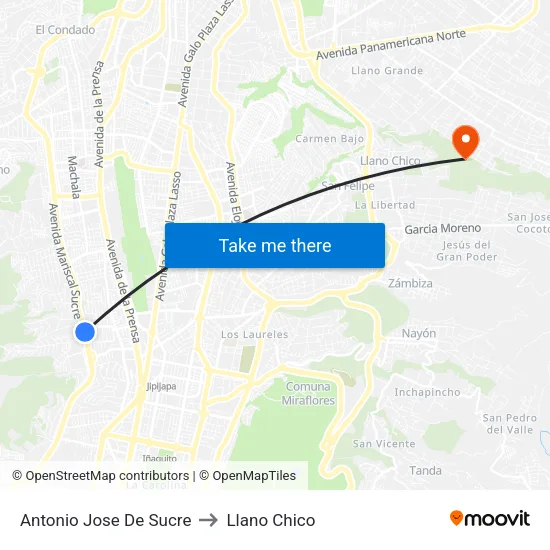 Antonio Jose De Sucre to Llano Chico map