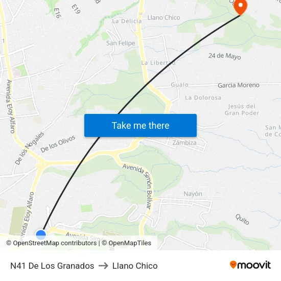 N41 De Los Granados to Llano Chico map