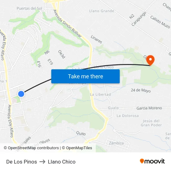 De Los Pinos to Llano Chico map