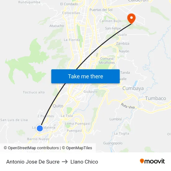Antonio Jose De Sucre to Llano Chico map