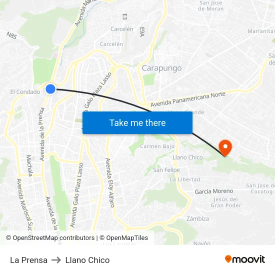 La Prensa to Llano Chico map