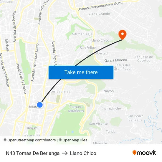 N43 Tomas De Berlanga to Llano Chico map