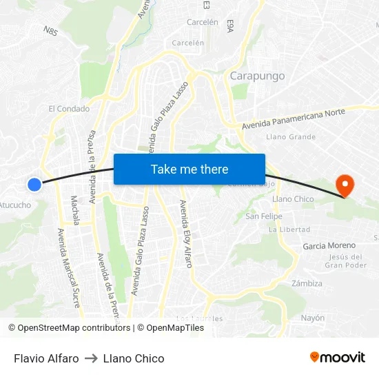 Flavio Alfaro to Llano Chico map