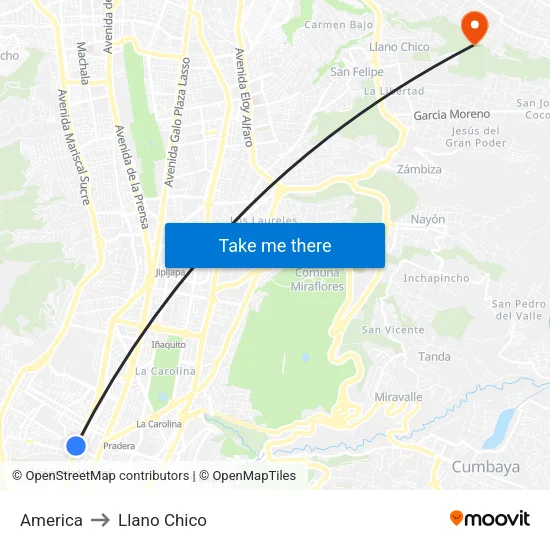 America to Llano Chico map