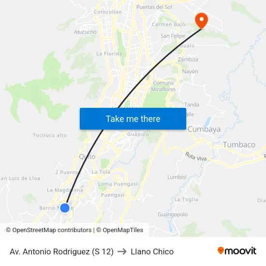 Av. Antonio Rodriguez  (S  12) to Llano Chico map
