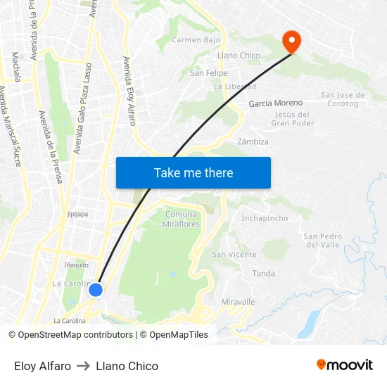 Eloy Alfaro to Llano Chico map