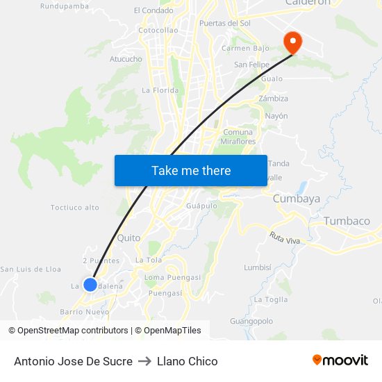 Antonio Jose De Sucre to Llano Chico map