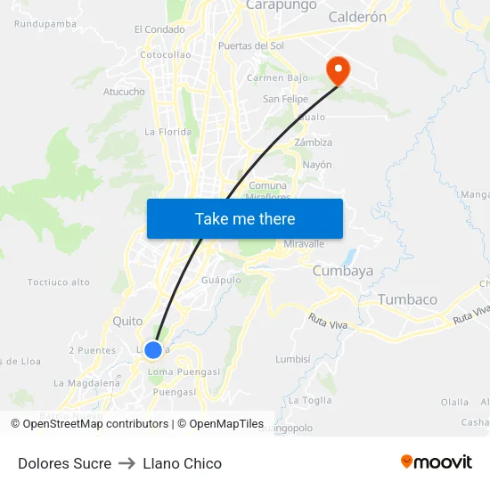 Dolores Sucre to Llano Chico map