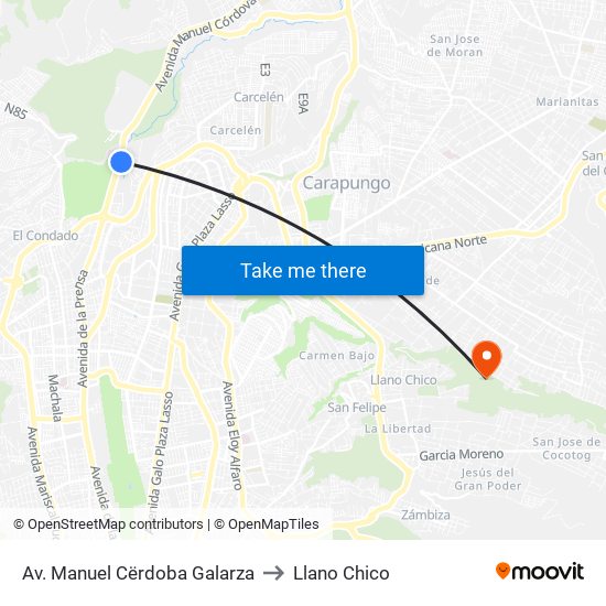 Av. Manuel Cërdoba Galarza to Llano Chico map