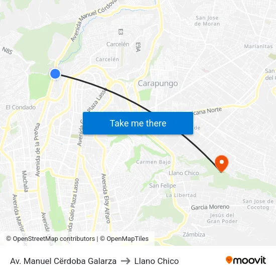 Av. Manuel Cërdoba Galarza to Llano Chico map