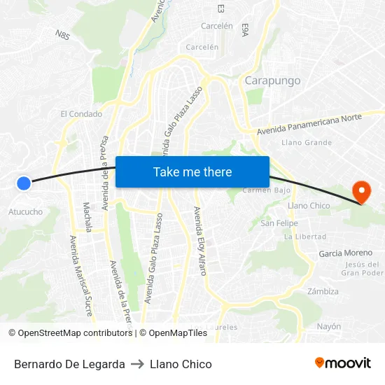 Bernardo De Legarda to Llano Chico map