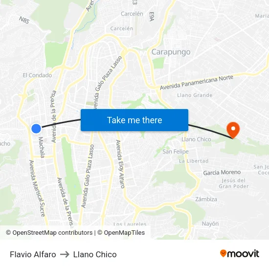 Flavio Alfaro to Llano Chico map