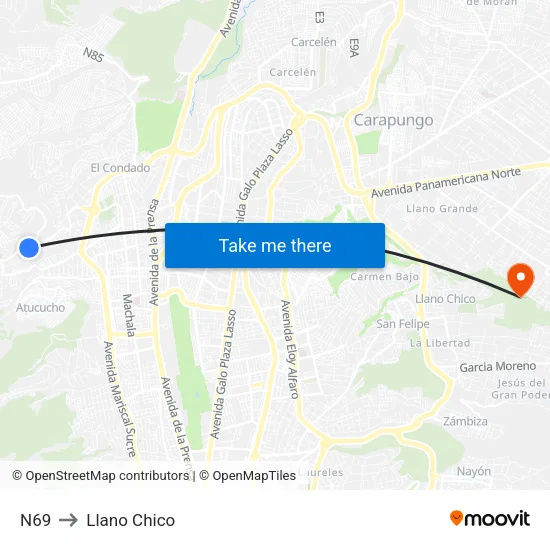 N69 to Llano Chico map