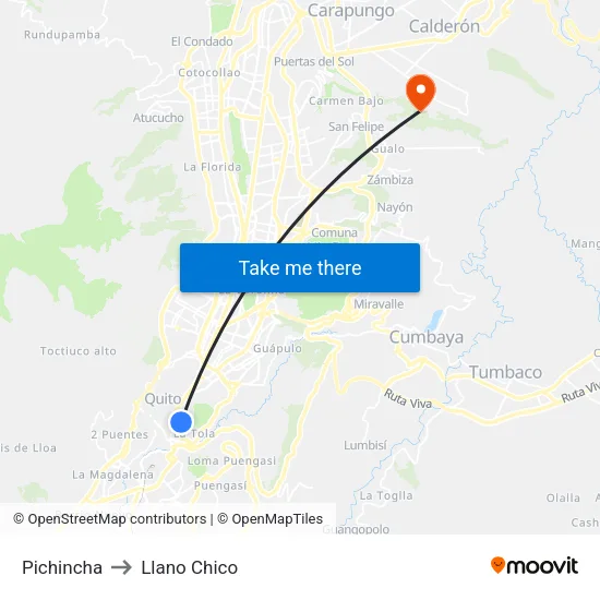 Pichincha to Llano Chico map