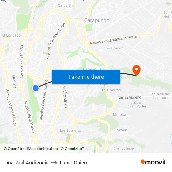Av. Real Audiencia to Llano Chico map