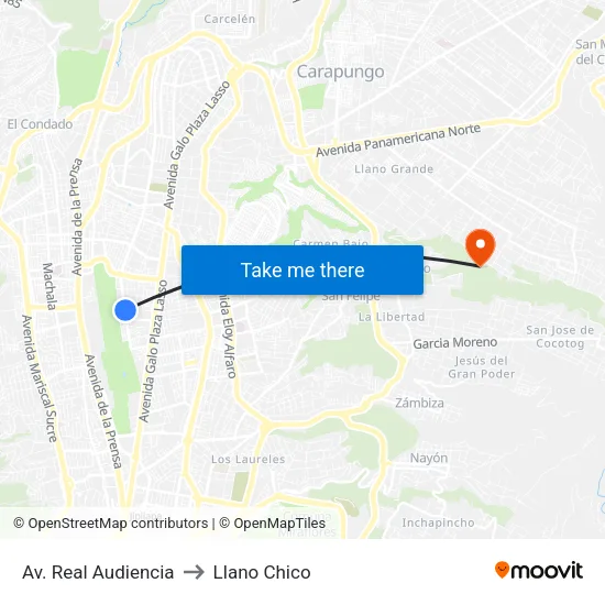 Av. Real Audiencia to Llano Chico map