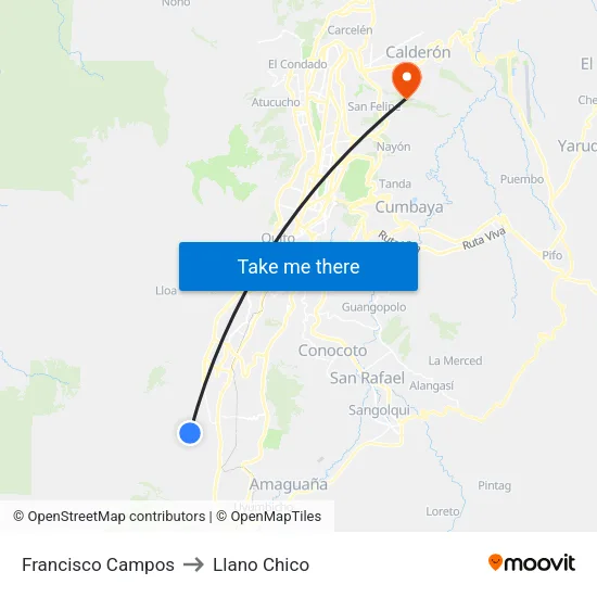 Francisco Campos to Llano Chico map