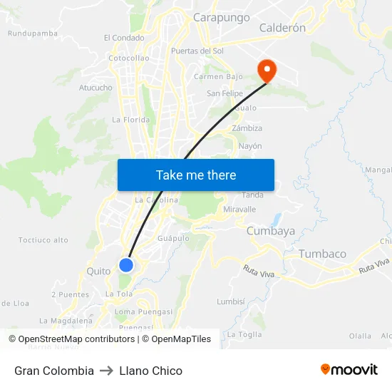 Gran Colombia to Llano Chico map