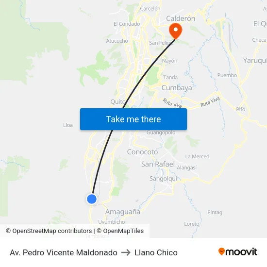Av. Pedro Vicente Maldonado to Llano Chico map