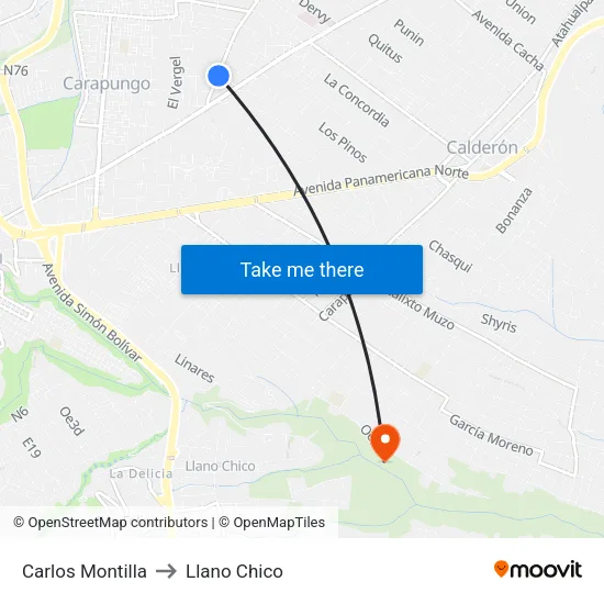 Carlos Montilla to Llano Chico map