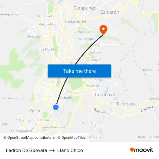 Ladron De Guevara to Llano Chico map