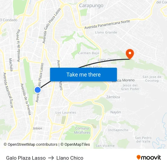 Galo Plaza Lasso to Llano Chico map