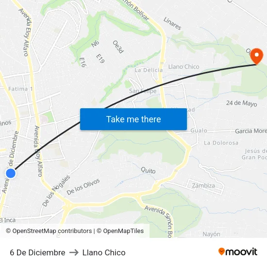6 De Diciembre to Llano Chico map