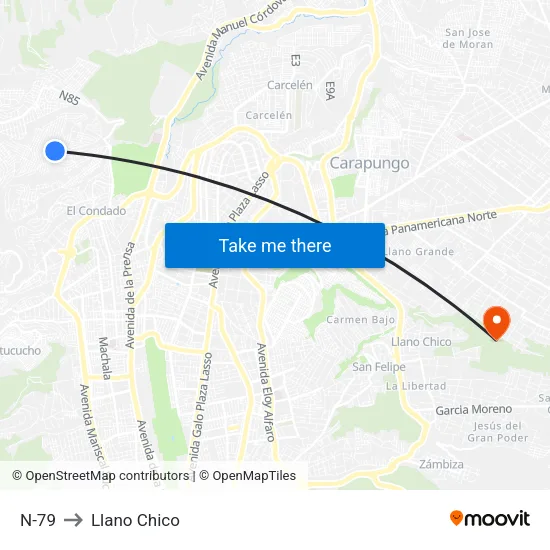 N-79 to Llano Chico map