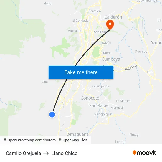 Camilo Orejuela to Llano Chico map