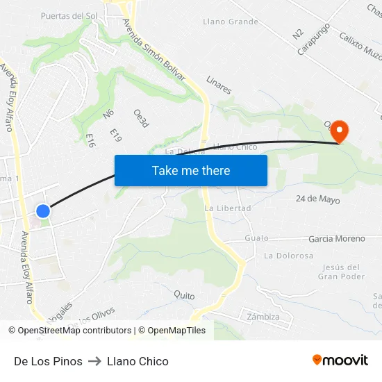 De Los Pinos to Llano Chico map