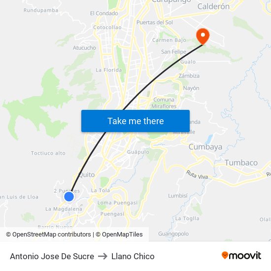 Antonio Jose De Sucre to Llano Chico map