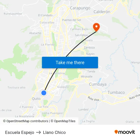 Escuela Espejo to Llano Chico map