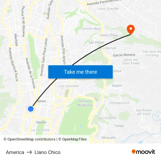 America to Llano Chico map