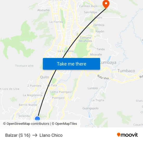 Balzar (S 16) to Llano Chico map