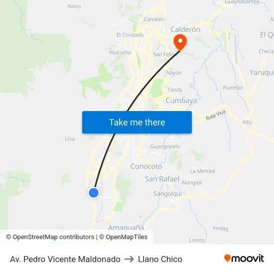 Av. Pedro Vicente Maldonado to Llano Chico map