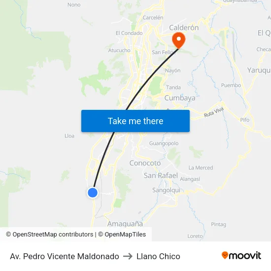 Av. Pedro Vicente Maldonado to Llano Chico map
