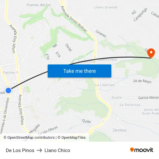 De Los Pinos to Llano Chico map