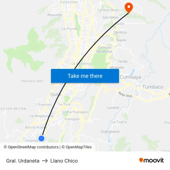 Gral. Urdaneta to Llano Chico map