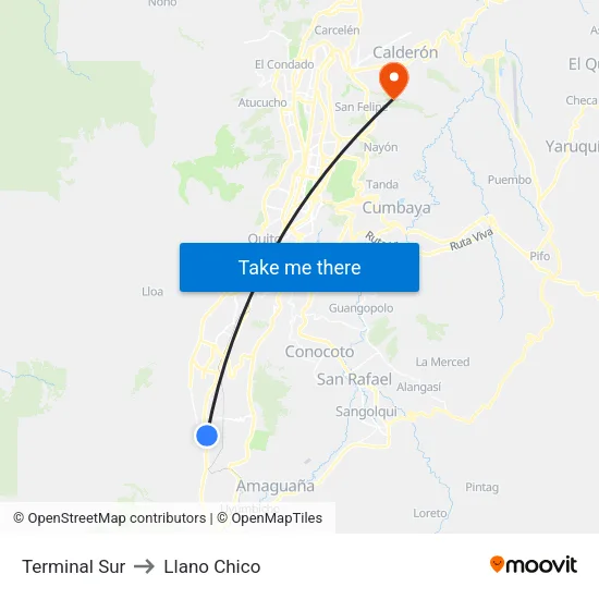 Terminal Sur Ecovía Guamaní to Llano Chico map