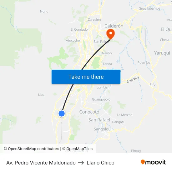 Av. Pedro Vicente Maldonado to Llano Chico map