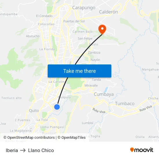 Iberia to Llano Chico map