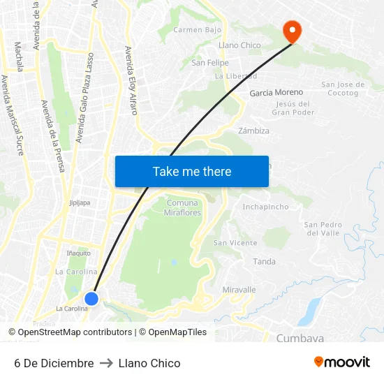 6 De Diciembre to Llano Chico map